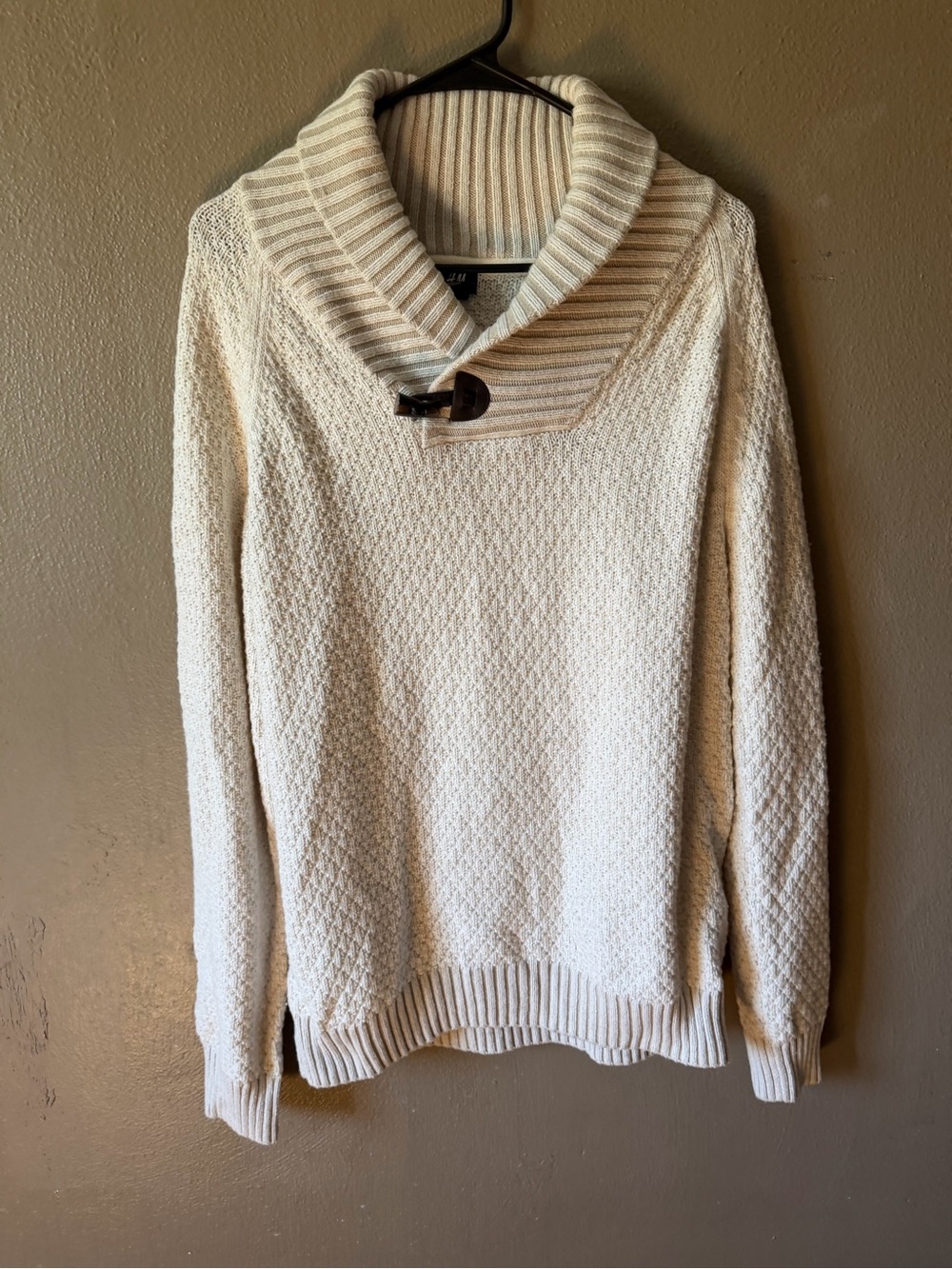 H&M Cream Shawl Collar Toggle Turtleneck Sweater